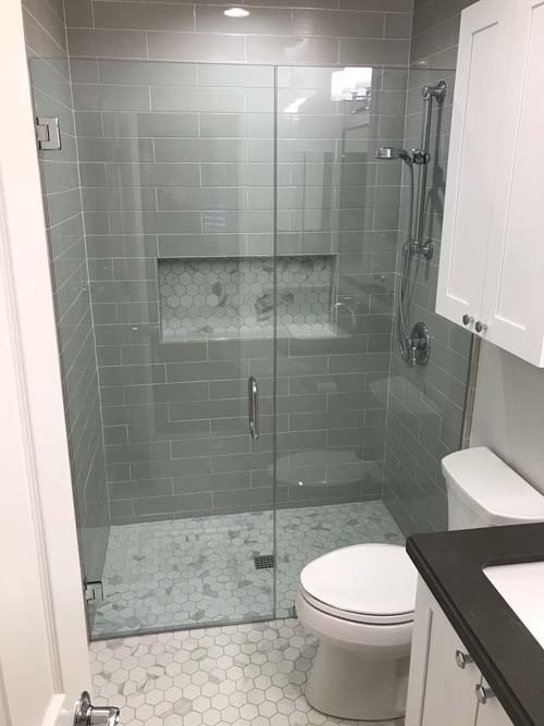 Renovated bathroom with a Curbless Shower